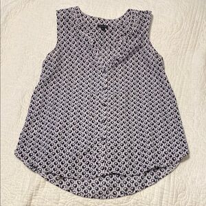 Ann Taylor Blue and White Sleeveless Blouse Relaxed Fit